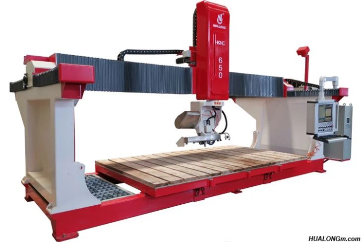 Lateral view of 5 axis cnc granite machine